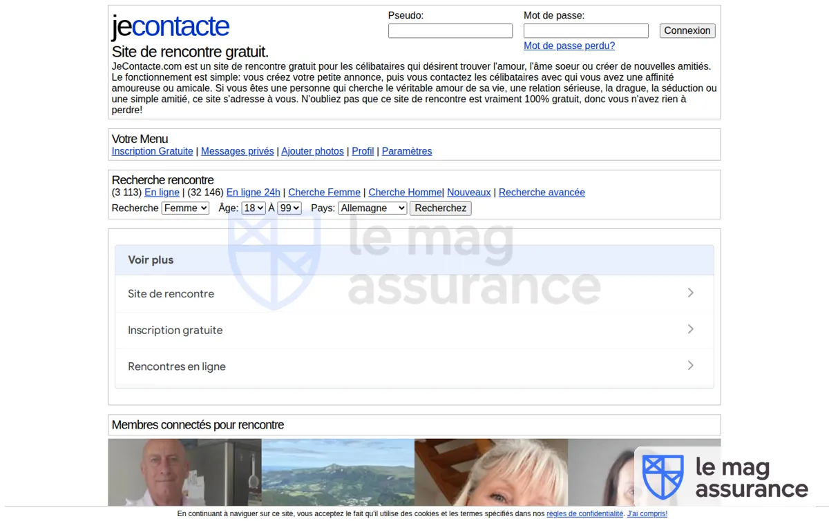 Capture : Site de rencontre 100% gratuit : JeContacte.com