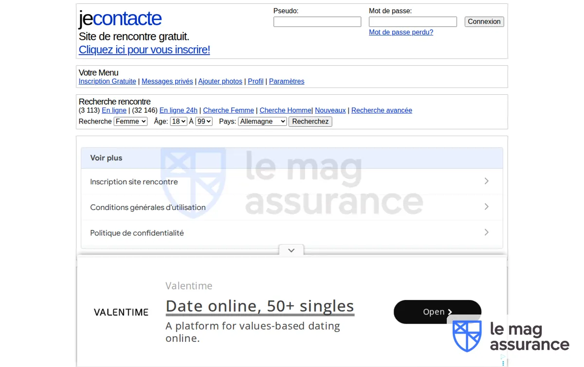 Capture : JeContacte.com - Termes et conditions