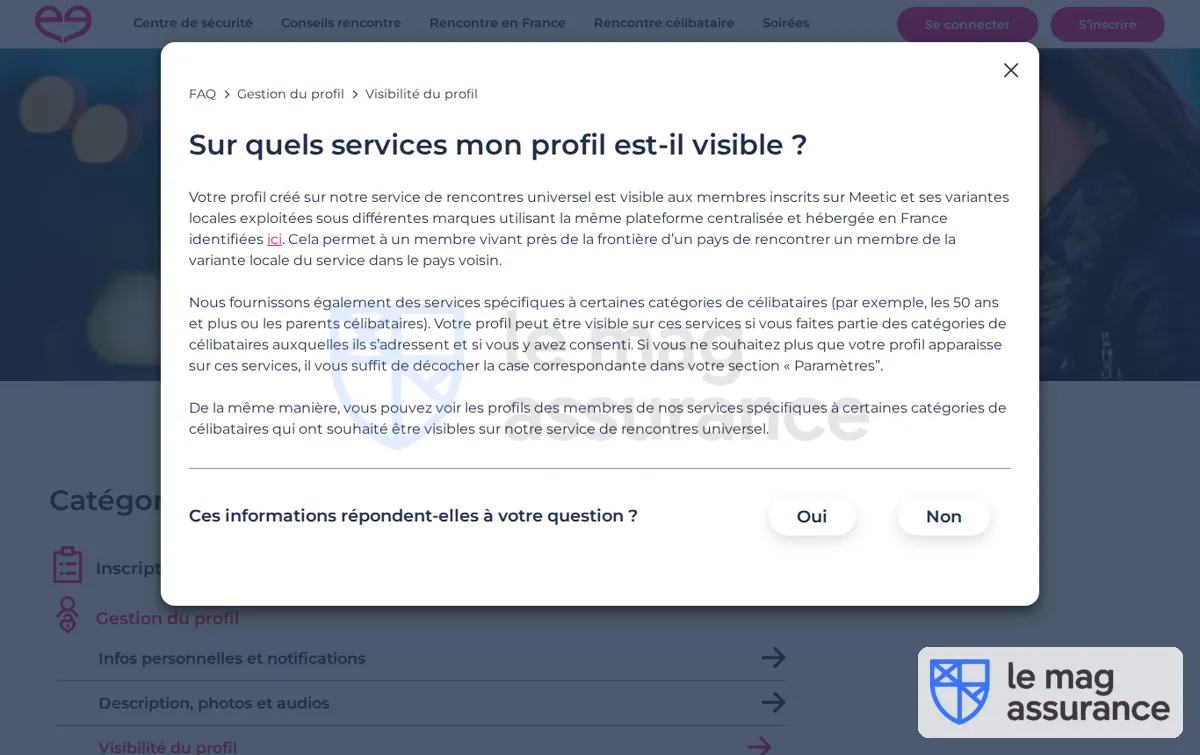 Capture : Sur quels services mon profil est-il visible ? - Meetic - Aide en ligne | FAQ